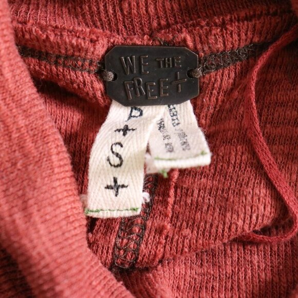 Free People Tunic Top Womens S Split Back Burnt Orange Turtleneck Slub Knit - Picture 2 of 9